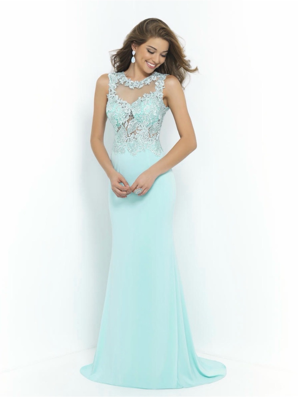 Blush Prom by Alexia Elegant Light Aqua Lace Appliqué Jersey Prom Gown